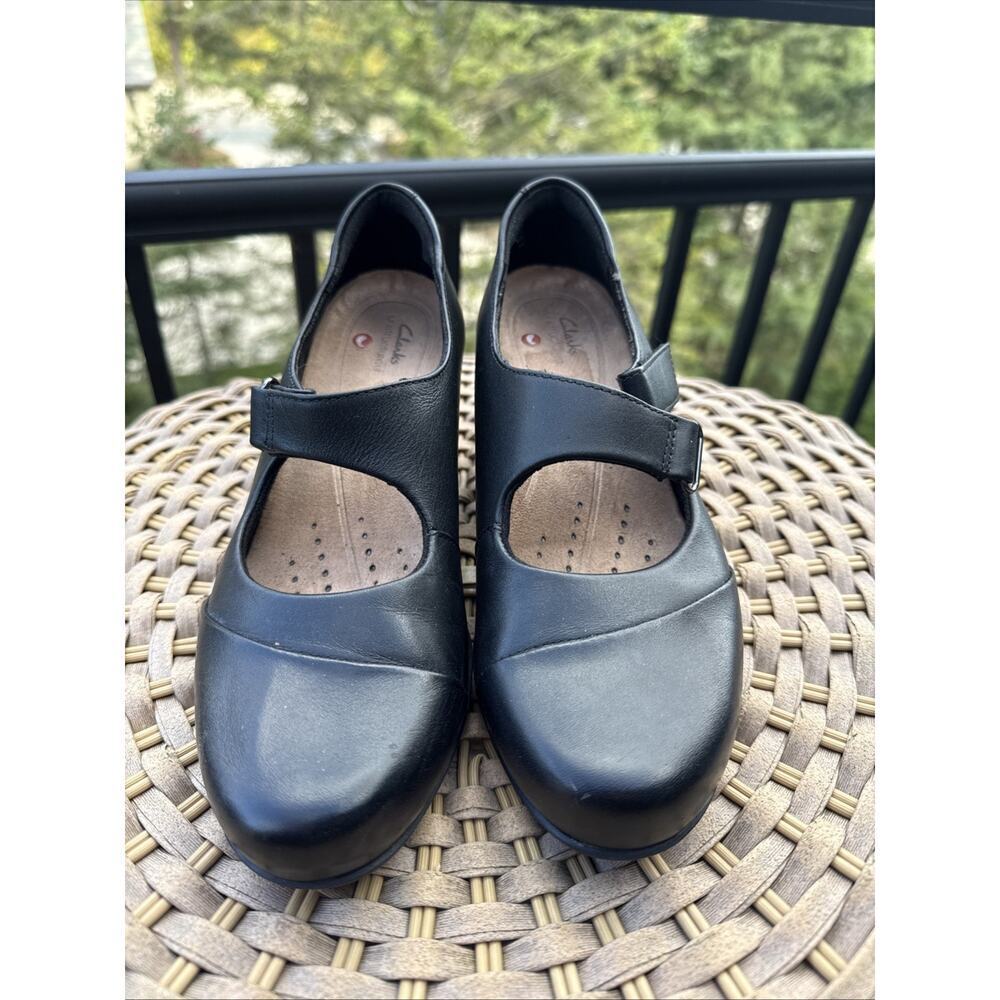 Clarks Women Rosalyn Wren Mary Jane Size 6 M Black Leather Block Heel EU 36 - Picture 3 of 16